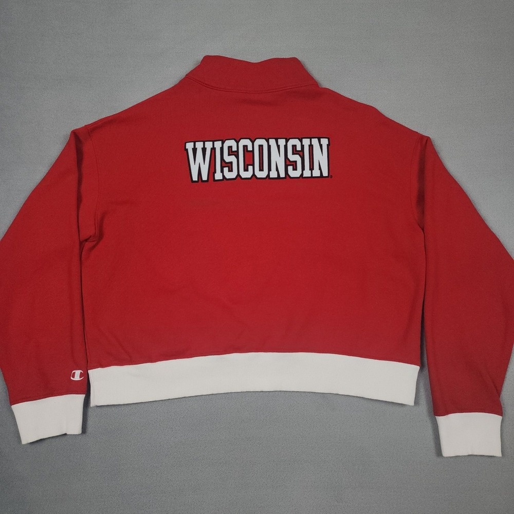 Wisconsin Badgers Sweatshirt Womens L Red Champion Superfan Crop Quarter Zip - Picture 9 of 16
